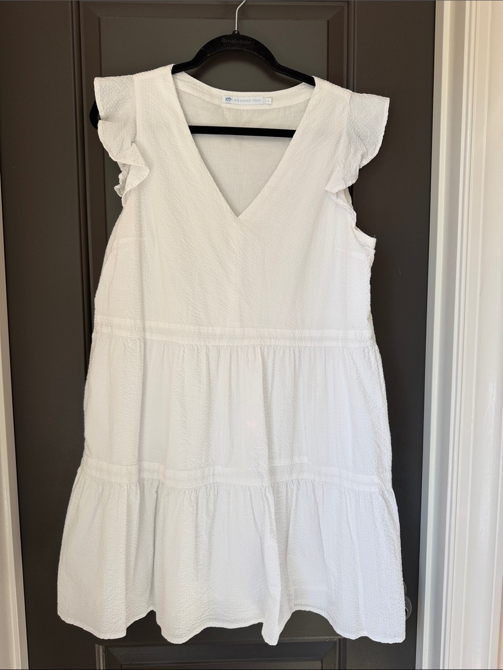 Southern Tide White V-Neck Tiered Ruffle Dress